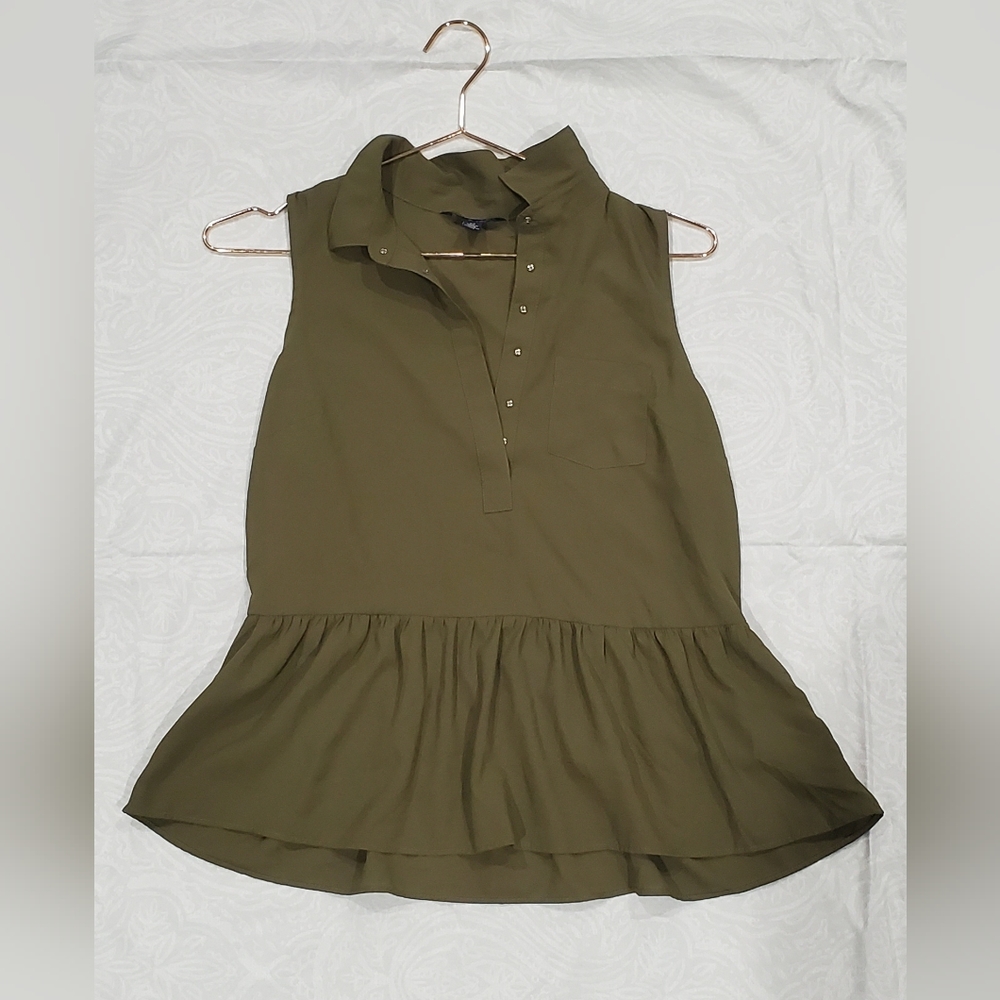 American Eagle Jr. Women’s Green Top collared sleeveless pleated Size Small